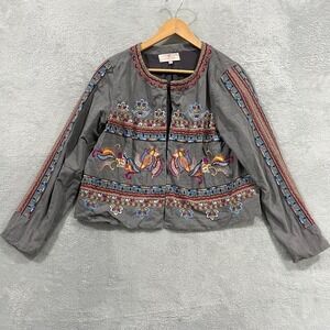 Laurie Felt Jacket Medium Southwest Western Boho Embroidered Hippie Open Front